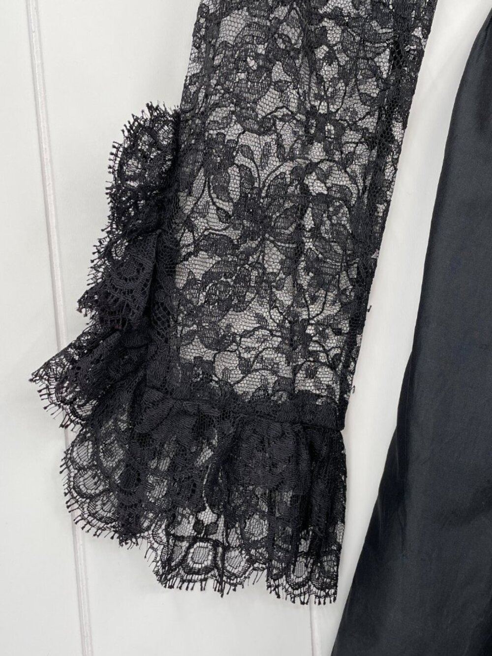 Vintage RARE 60s Geoffrey Beene Black Lace High Neck Ruffle Long Sleeve Dress 12 - Picture 9 of 16